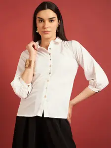 all about you Shirt Collar Puff Sleeves Top