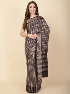 Meena Bazaar Geometric Printed Woven Design Zari Art Silk Saree