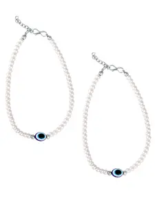 MEENAZ Silver-Plated Artificial Beads Anklet