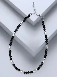 MEENAZ Silver Plated Artificial Beads Stainless Steel Anklet