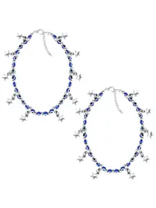 MEENAZ Silver-Plated Artificial Beads Anklet