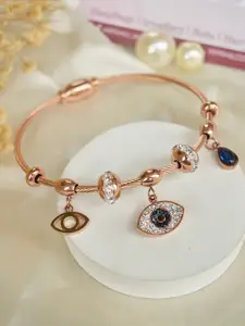 MEENAZ Women American Diamond Stainless Steel Rose Gold-Plated Evil Eye Kada Bracelet
