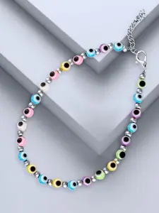 MEENAZ Silver Plated Artificial Beads Stainless Steel Anklet