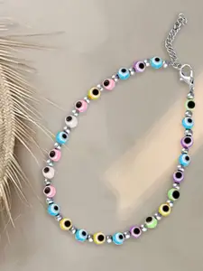 MEENAZ Silver-Plated Artificial Beads Anklet