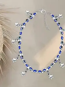 MEENAZ Silver Plated Artificial Beads Stainless Steel Anklet