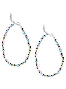 MEENAZ Silver-Plated Artificial Beads Anklet