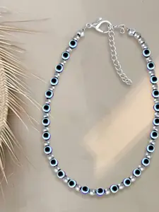 MEENAZ Silver Plated Artificial Beads Stainless Steel Anklet