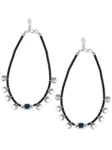 MEENAZ Silver-Plated Artificial Beads Anklet