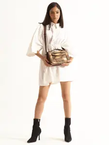 HIE Women Structured Synthetic Leather Detachable Strap Textured Satchel