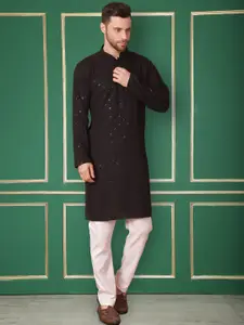Jompers Woven Design Mandarin Collar Long Sleeves Thread Work Kurta