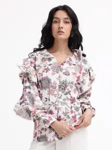 RAREISM Comfort Peter Pan Collar Floral Opaque Printed Cotton Casual Shirt