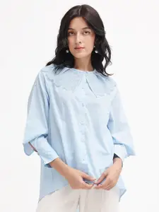 RAREISM Comfort Peter Pan Collar Opaque Cotton Casual Shirt