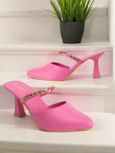 Retro Walk Embellished Pointed Toe Slim Heeled Mary Janes