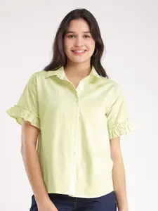 FableStreet Spread Collar Short Sleeves Cotton Casual Shirt