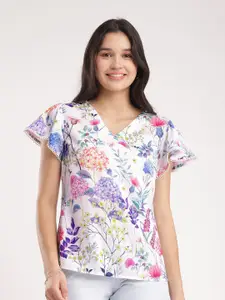 FableStreet Floral Printed Flutter Sleeves Wrap Top