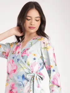 FableStreet Floral Printed Wrap Top