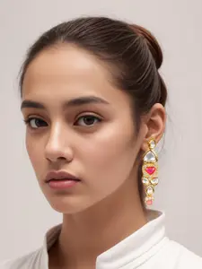 aadita Gold-Plated Kundan-Studded Contemporary Drop Earrings