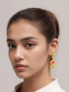 aadita Gold-Plated Kundan-Studded Contemporary Drop Earrings