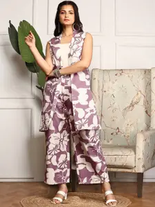 Ishin Floral Printed Pure Cotton Top & Trouser With Shrug