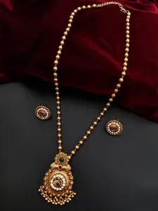 Pihtara Jewels Gold Plated Artificial Stones Studded & Beaded Necklace And Earrings