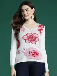 Sangria Floral Design Acrylic Pullover