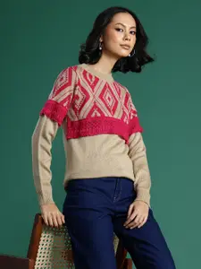 Sangria  Fringed Detail Acrylic Pullover