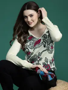 Sangria Floral Design Acrylic Pullover