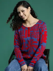 Sangria Self Design Front Open Acrylic Sweater