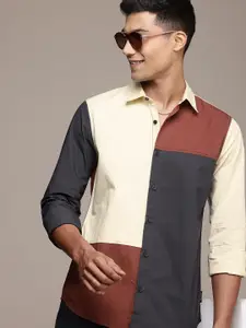 WROGN Pure Cotton Opaque Colourblocked Casual Shirt