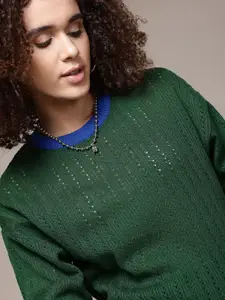 The Roadster Lifestyle Co. Women Open Knit Acrylic Pullover