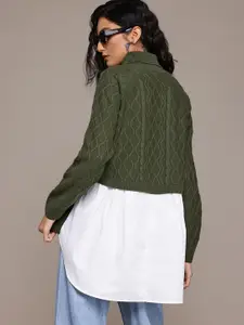 The Roadster Lifestyle Co. Cable Knit High-Low Longline Pullover