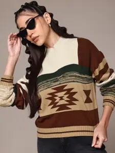 Roadster The Lifestyle Co. Acrylic Geometric Self Design Pullover