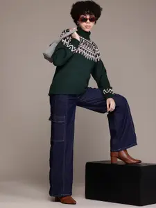 The Roadster Lifestyle Co. Geometric Self Design Sweater