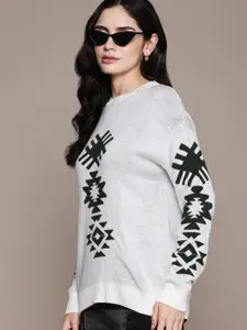 Roadster The Lifestyle Co. Geometric Self Design Acrylic Pullover