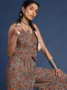 Taavi Bagru Ethnic Motifs Printed Pure Cotton Top With Trousers Co-Ords Set