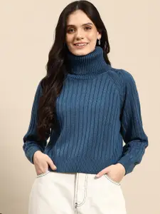 Mast & Harbour Acrylic Turtle Neck Ribbed Pullover