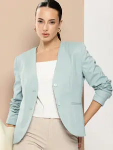 her by invictus Textured Singe-Breasted Smart Casual Blazer
