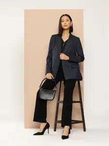 her by invictus Checked Relaxed Fit Double Breasted Blazer