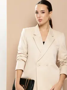 her by invictus Textured Notched Lapel Double-Breasted Smart Casual Blazers