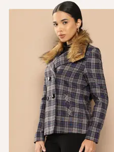 her by invictus Double Breasted Regular Fit Checked Blazer