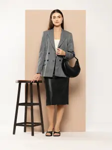 her by invictus Redloop Power Blazers Checked Peaked Lapel Double Breasted Longline Blazer