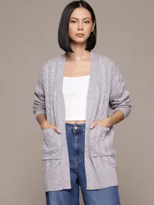 The Roadster Lifestyle Co. Pure Acrylic Cable Knit Longline Open Front Sweater