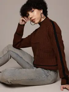 The Roadster Lifestyle Co. High Neck Cable Knitted Acrylic Pullover