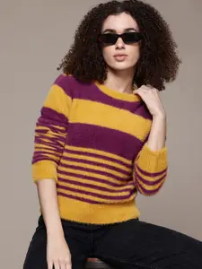 The Roadster Lifestyle Co. Striped Sweater with Fuzzy-Detail