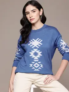 The Roadster Lifestyle Co. Women Self Design Acrylic Pullover