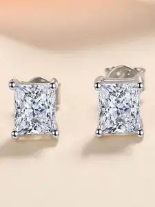 VAGHBHATT Sterling Silver Square Crystal Studded Studs Earrings
