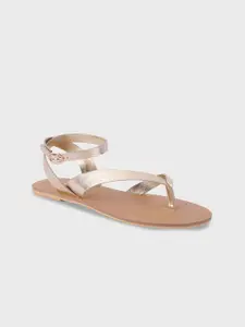 20Dresses Gold Toned Strappy Open Toe Flats