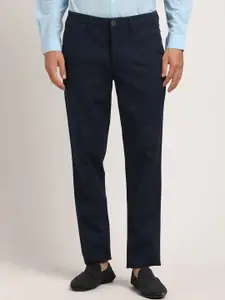 Turtle Men Self Design Smart Skinny Fit Cotton Stretch Mid-Rise Trousers