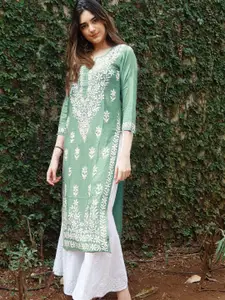 GoSriKi Chikankari Embroidered Straight Kurta