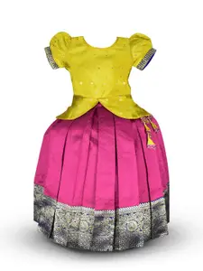 AMIRTHA FASHION Girls Woven Design Zari Ready to Wear Lehenga & Blouse